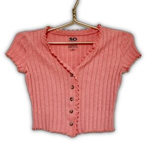 Button Up Coral Crop Top. Size Small.